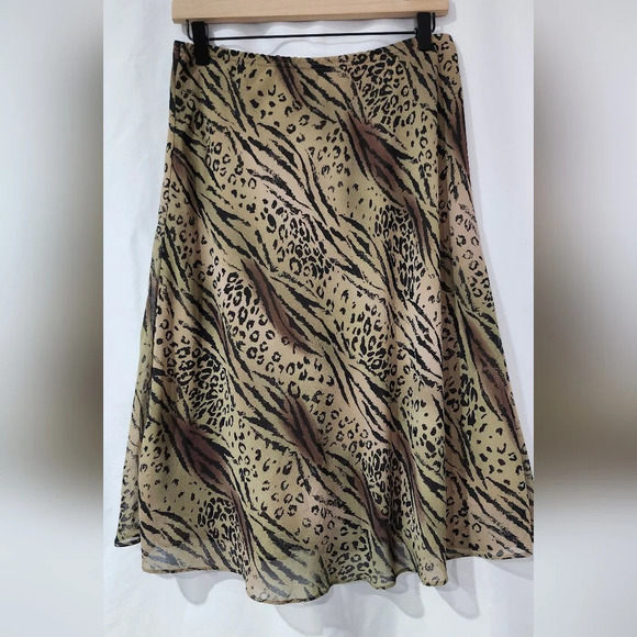 VTG Dress Barn Women's Skirt Set Size 10 Animal Print Chiffon Ruffle Hem Mobwife - Picture 3 of 10
